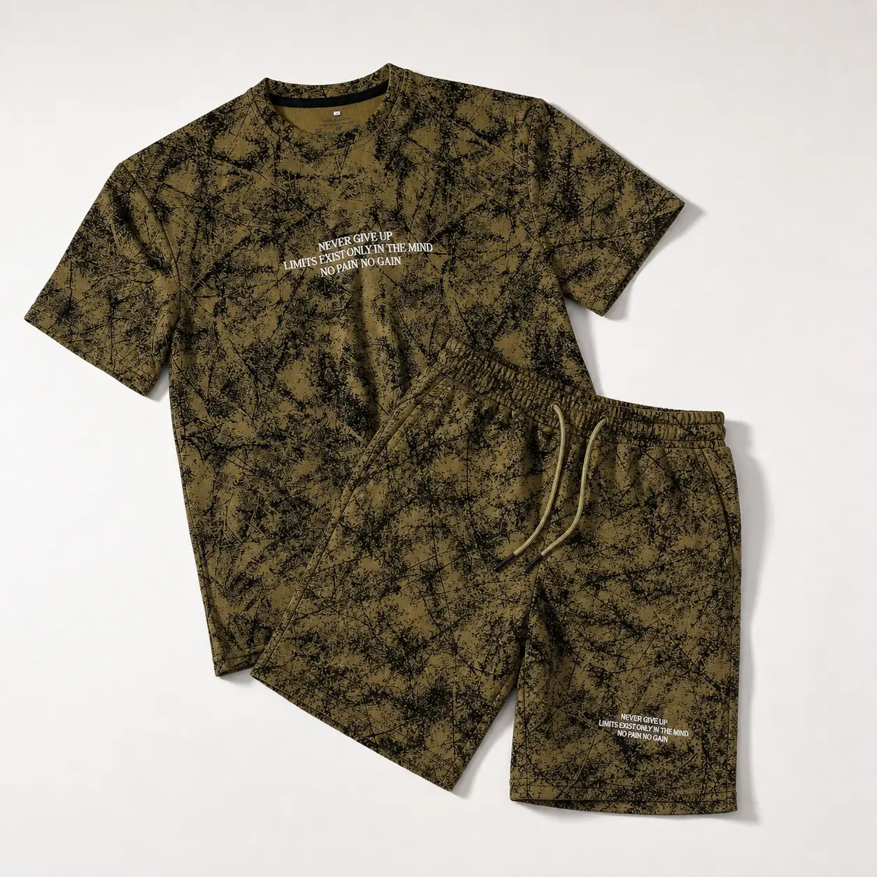 Ensemble T-shirt et Short Homme Imprimé Caramel et Noir – Textile Made in Tunisia | Ulosport.tn