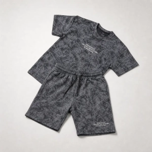 Ensemble T-shirt et Short Homme Gris Effet Marbré – Textile Made in Tunisia | Ulosport.tn