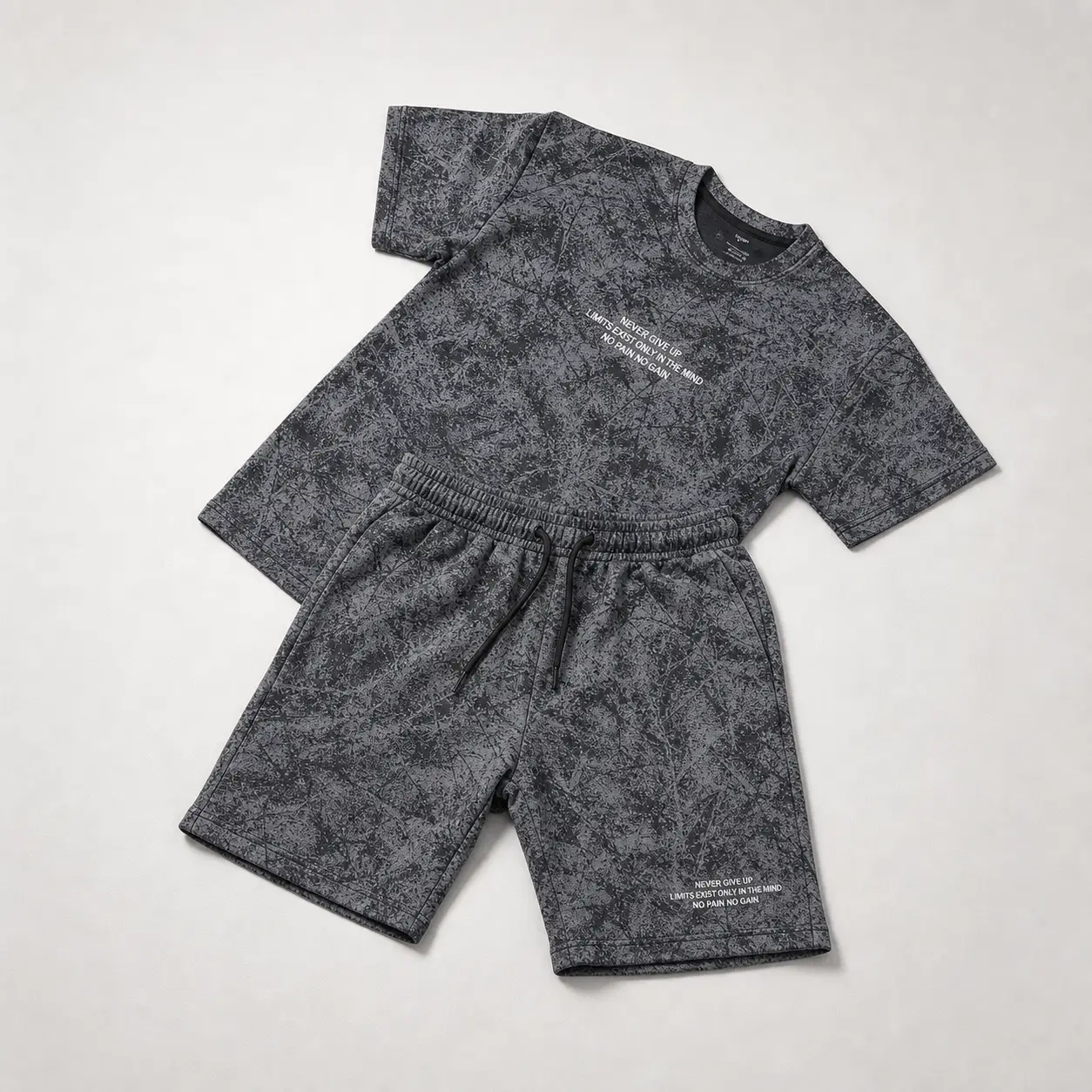 Ensemble T-shirt et Short Homme Gris Effet Marbré – Textile Made in Tunisia | Ulosport.tn
